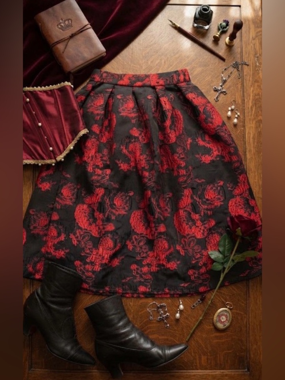 Comme USA | Floral Brocade Midi Skirt | Size M | Reign Queen Mary of Scots Core